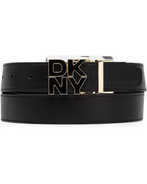 DKNY Reversible Croc-Effect Logo-Buckle Belt - Black