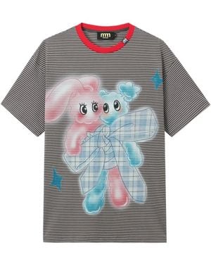 Mini Cream Striped Graphic-Print Cotton T-Shirt - Grey
