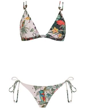 Amir Slama Bikini Con Estampado Floral Y Lazo Lateral - Metálico