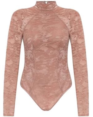DIESEL Lace-Overlay Open-Back Bodysuit - Pink
