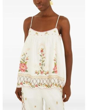 FARM Rio Flower Embroidery Scalloped-Hem Blouse - White
