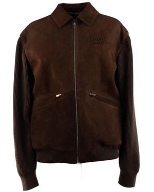 Miu Miu Waxed Suede Blouson Jacket - Brown