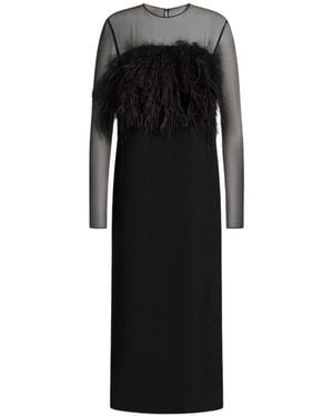 Alberta Ferretti Feather-Embellished Enver Satin Midi Dress - Black