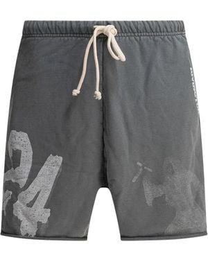 RRR123 Graphic-Print Drawstring Shorts - Grey