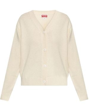 KENZO Tiger-Embroidery Buttoned Cardigan - White