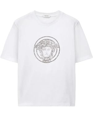 Versace Embroidered Cotton-Jersey T-Shirt - White