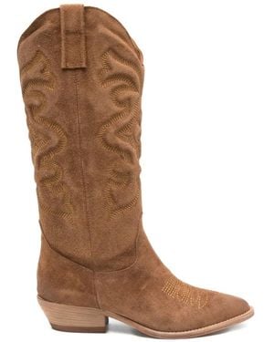 Julie Dee Embroidered Cowboy Boots - Brown