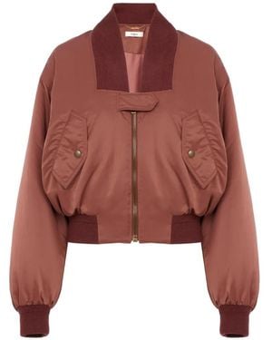 Chloé Ribbed-Trim Zip-Up Bomber Jacket - Red