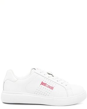 Just Cavalli Tiger Head-Logo Leather Trainers - White