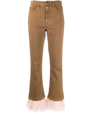 La DoubleJ Fancy Feather-Trim Cropped Jeans - Natural