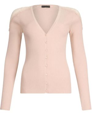 Liu Jo Lace-Trimmed Ribbed Cardigan - Pink