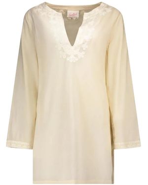 MC2 Saint Barth Cedy Embroidered-Trim V-Neck Dress - White