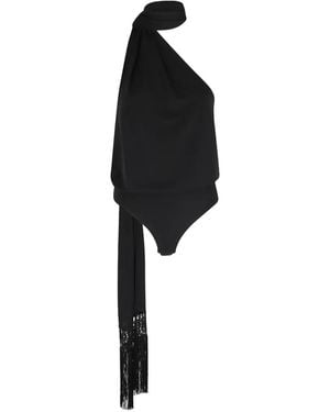 ANDAMANE One-Shoulder Fringed Blouse - Black