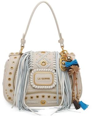 La Carrie Eyelets Fringed Tote Bag - White