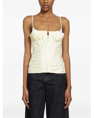 McQueen Floral-Jacquard Ruched Corset Top - White