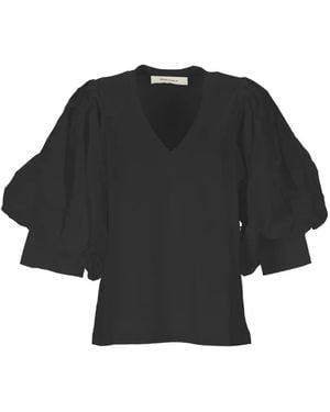 EMMA & GAIA Puff-Sleeve V-Neck T-Shirt - Black