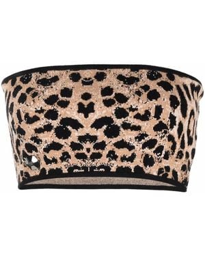 Philipp Plein Knitted Leopard-Print Bandeau Top - Black