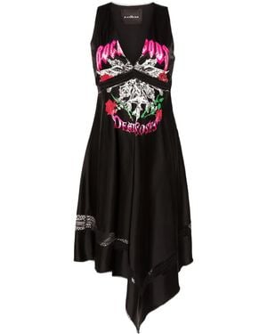 John Richmond Asymmetrisches Midikleid Mit Grafischem Print - Schwarz