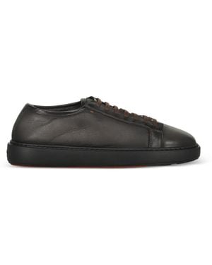 Santoni Leather Low-Top Sneakers - Black