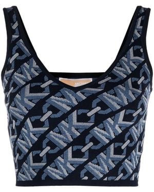 MICHAEL Michael Kors Monogram-Jacquard Cropped Tank Top - Blue