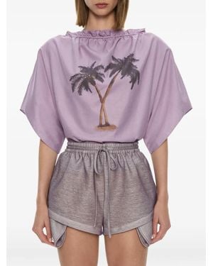 Christopher Esber Mirage Palm Ruffled Top - Purple