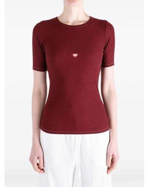 Baserange Geripptes T-Shirt Mit Cut-Out - Rot
