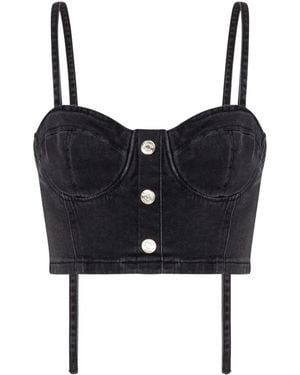 Moschino Button-Front Denim Crop Top - Black