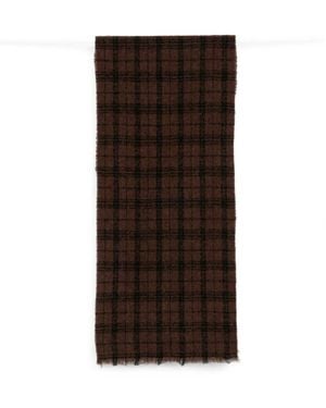 Destin Check-Pattern Fringed Scarf - Brown