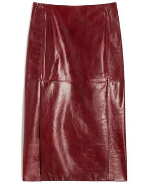 Sportmax Slit-Detail Leather Midi Skirt - Red
