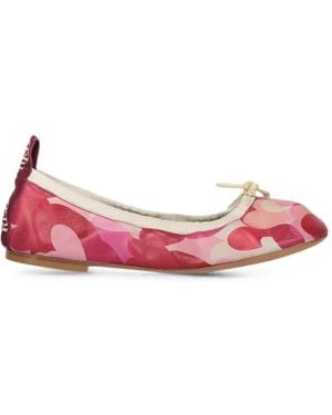 Red(V) Heart-Print Bow-Detail Ballet Flats - Pink