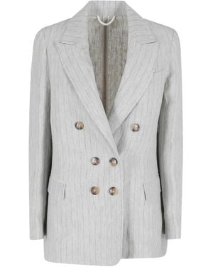 Kiltie Pinstripe Double-Breasted Blazer - Grey