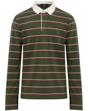 Etro Striped Long-Sleeve Polo Shirt - Green