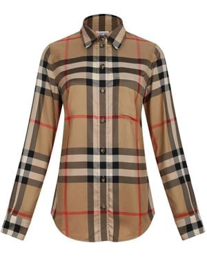 Burberry Geruit Blouse - Naturel