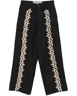 Kartik Research Floral-Embroidered Trousers - Black