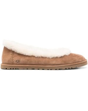 UGG Fur Trim Flat Shoes - Brown