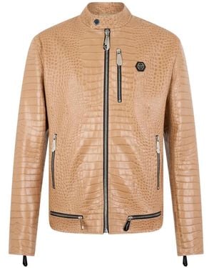 Philipp Plein Chaqueta biker con estampado de cocodrilo - Neutro