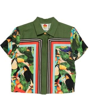 FARM Rio Toucan-Print Short-Sleeve Shirt - Green