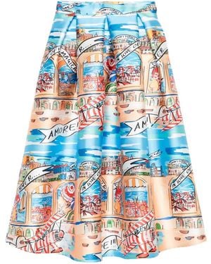 ALESSANDRO ENRIQUEZ Beach-Print Midi Skirt - Blue