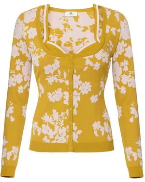 Elisabetta Franchi Cardigan mit Blumenjacquard - Gelb