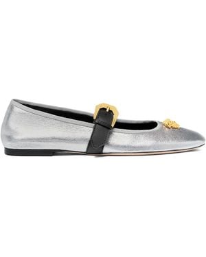 Versace Buckle-Medallion Ballet Flats - White
