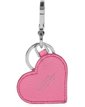 Smythson Panama-Leather Heart Keyring - Pink