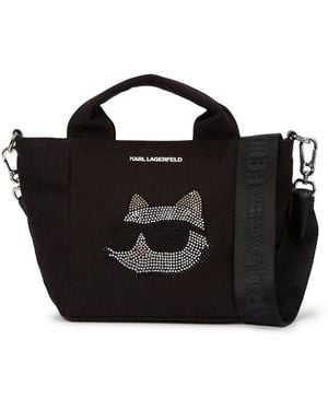 KARL LAGERFELD Ikon Rhinestone-Embellished Tote Bag - Black