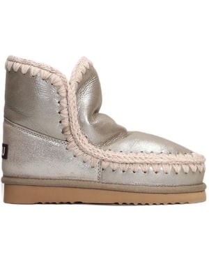 Mou Crochet-Trim Metallic Ankle Boots - Brown