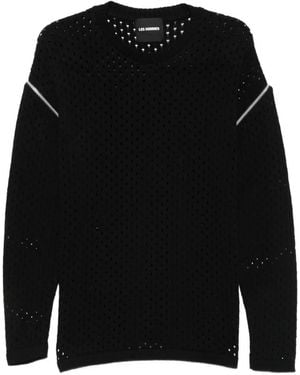 Les Hommes Pull En Maille Ajourée À Détail Zippé - Black