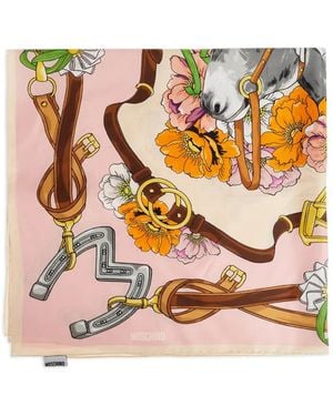 Moschino Floral Equestrian Silk Scarf - Pink