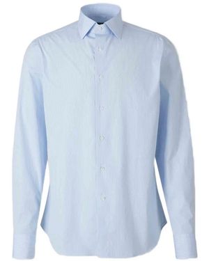 Canali Striped-Pattern Long-Sleeve Shirt - Blue