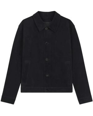HUGO Ligor Suede Jacket With Stitched Breast-Pocket Detail - Blue