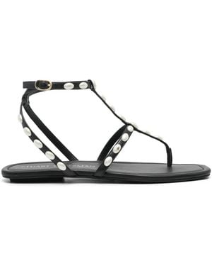 Stuart Weitzman Pearlita Leather Flat Sandals - Black