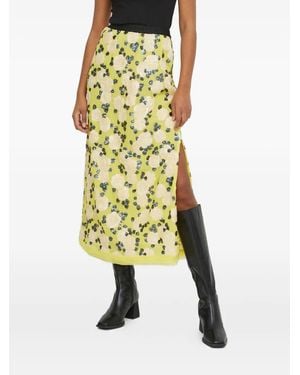 Munthe Sequin-Rose Midi Skirt - Yellow