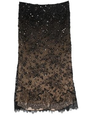 Elie Saab Sequin-Embellished Lace-Overlay Midi Skirt - Black